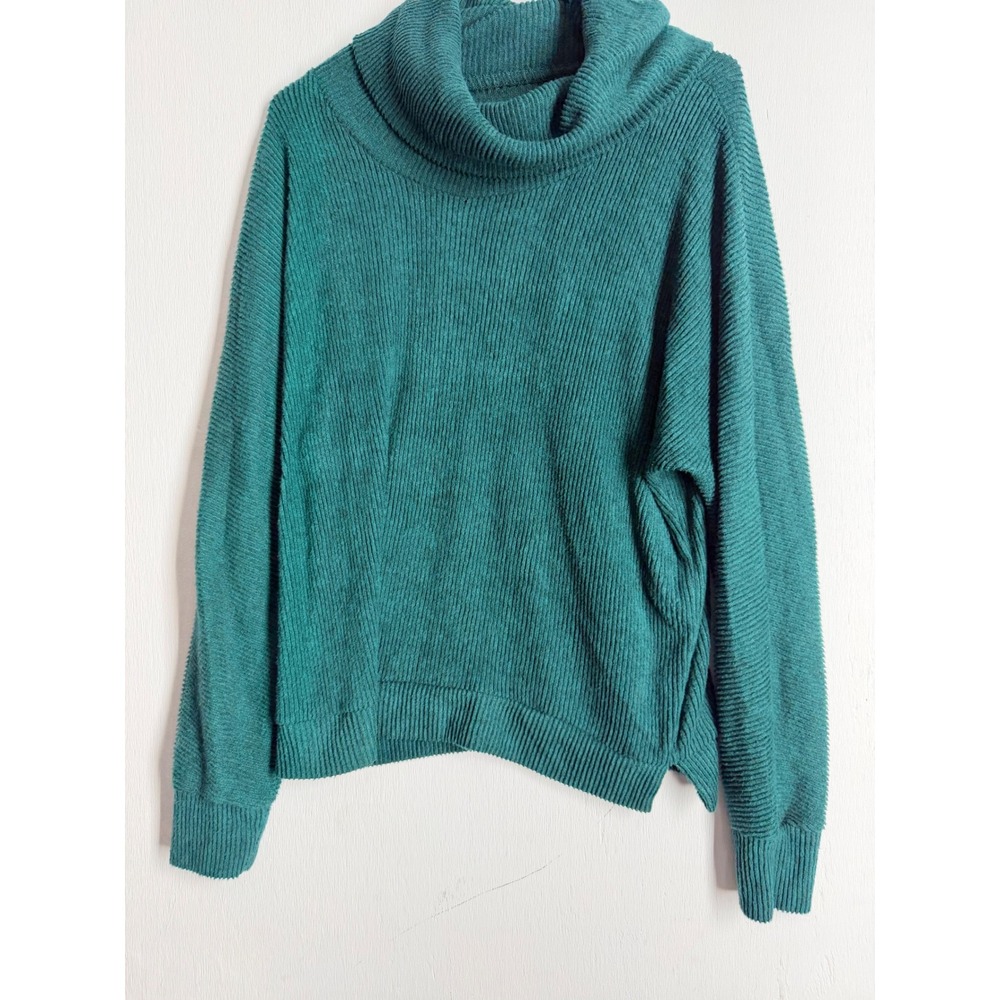 French Laundry Teal Green Ribbed Cowl Neck Sweater Womens Medium Pullover Knit